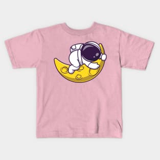 Cute Astronaut With Sickle Moon Cartoon Kids T-Shirt